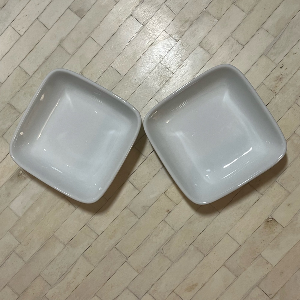 Threshold Set of Two Small White Porcelain Square Serveware